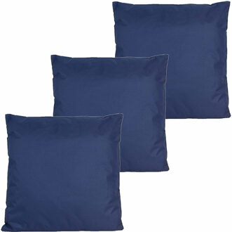 Anna's Collection Buitenkussens - 3x - donkerblauw - 60 x 60 cm - binnen/buiten