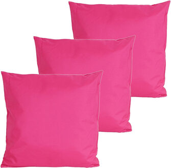 Anna's Collection Buitenkussens - 3x - fuchsia roze - 60 x 60 cm - binnen/buiten