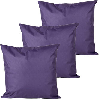 Anna's Collection Buitenkussens - 3x - paars - 60 x 60 cm - binnen/buiten