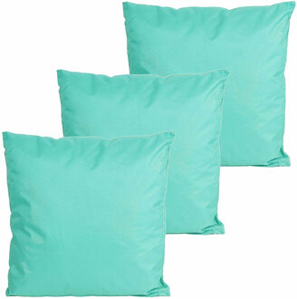 Anna's Collection Buitenkussens - 3x - turquoise blauw - 60 x 60 cm - binnen/buiten