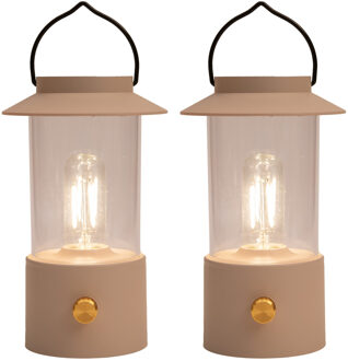 Anna's Collection Camping tafellamp/lantaarn Darcy - 2x - beige - 24 cm - dimbaar - draadloos/oplaadbaar USB - buiten