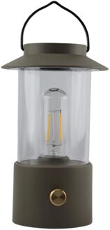 Anna's Collection Camping tafellamp/lantaarn Darcy - taupe - 24 cm - dimbaar - draadloos/oplaadbaar USB - buiten