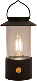 Anna's Collection Camping tafellamp/lantaarn Darcy - zwart - 24 cm - dimbaar - draadloos/oplaadbaar USB - buiten