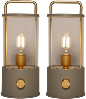 Anna's Collection Camping tafellamp/lantaarn Elin - 2x - groen - 25 cm - dimbaar - draadloos/oplaadbaar USB - buiten