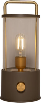 Anna's Collection Camping tafellamp/lantaarn Elin - taupe - 25 cm - dimbaar - draadloos/oplaadbaar USB - buiten