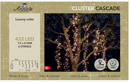 Anna's Collection Cascade clusterverlichting - 432 led lampjes - warm wit - 750 cm - timer en dimmer