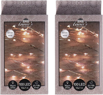 Anna's Collection Cascade draadverlichting - 2x - 100 leds - warm wit - 10 x 1 meter - timer - kerstverlichting
