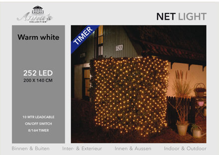 Anna's Collection CBD NET LIGHTS 252L/ 200X140CM LED WARM WIT - 10M AANLOOPSNOER GROEN - BI-BUI TRAFOTIMER 8/16U