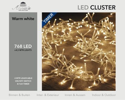 Anna's Collection - Cluster lights 768 lampjes 4,5m LED warm wit 4m aanloopsnoer transparant bibui Transformator Clus...