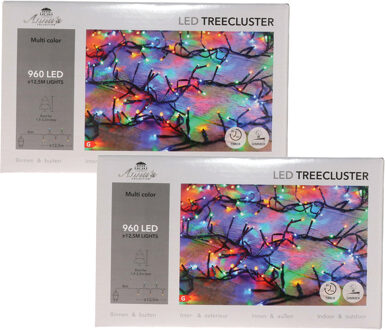 Anna's Collection Clusterverlichting - 2x - 960 led lampjes - gekleurd - 1250 cm - lichtsnoer - kerstlampjes