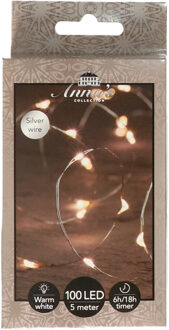 Anna's Collection Draadverlichting - 100 led lampjes - warm wit - zilver draad - 500 cm - lichtdraad