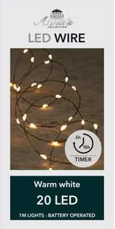 Anna's Collection Draadverlichting - 20 led lampjes - warm wit - 100 cm - batterij - lichtsnoer Zwart