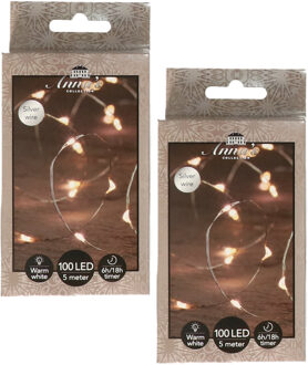 Anna's Collection Draadverlichting - 2x - 100 led lampjes - warm wit - zilver draad - 500 cm - lichtdraad