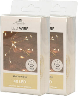 Anna's Collection Draadverlichting - 2x - goud - 40 led lampjes - warm wit - 200 cm - batterij - lichtsnoer