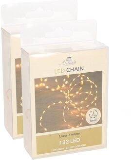 Anna's Collection Draadverlichting - 2x - koper - 132 led lampjes - klassiek warm wit - batterij - timer - lichtsnoer