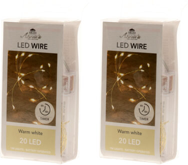 Anna's Collection Draadverlichting - 2x - lichtsnoer - 20 led lampjes - warm wit - 100 cm - op batterij