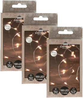 Anna's Collection Draadverlichting - 3x - 100 led lampjes - warm wit - zilver draad - 500 cm - lichtdraad