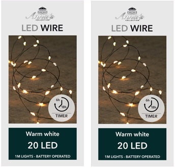 Anna's Collection Draadverlichting - 3x - 20 led lampjes - warm wit - 100 cm - batterij - lichtsnoer