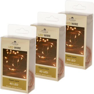 Anna's Collection Draadverlichting - 4x - lichtsnoer - koper - 40 led lampjes - warm wit - 200 cm - batterij