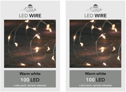 Anna's Collection Draadverlichting - 6x - lichtsnoer - 100 led lampjes - warm wit - 500 cm - batterij