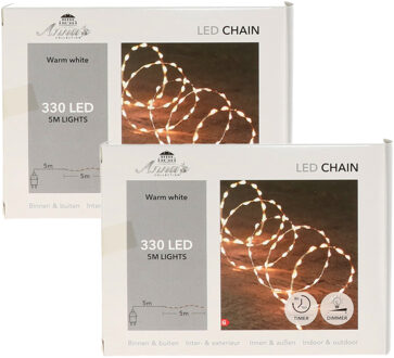 Anna's Collection Draadverlichting lichtsnoer - 2x - 330 leds - warm wit - zilver draad - 500 cm - lichtdraad