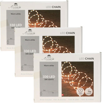 Anna's Collection Draadverlichting lichtsnoer - 3x - 330 leds - warm wit - zilver draad - 500 cm - lichtdraad
