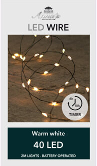 Anna's Collection Draadverlichting lichtsnoer - 40 led lampjes - warm wit - 200 cm - op batterij - kerstverlichting