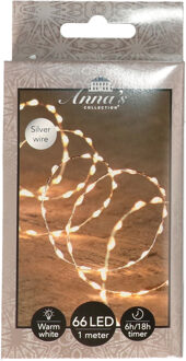 Anna's Collection Draadverlichting lichtsnoer - 66 led lampjes - warm wit - zilver draad - 100 cm - lichtdraad