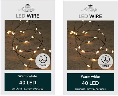 Anna's Collection Draadverlichting lichtsnoer - 6x - 40 led lampjes - warm wit - 200 cm - op batterij - kerstverlichti