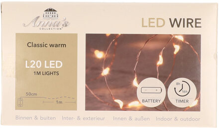 Anna's Collection Draadverlichting lichtsnoer - koper - 20 led lampjes - 100 cm - timer - kerstverlichting