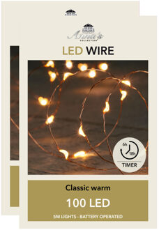 Anna's Collection Draadverlichting lichtsnoeren - 2x - 100 led lampjes - koper draad - warm wit licht - 500 cm