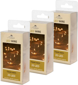 Anna's Collection Draadverlichting - Set van 6x stuks - lichtsnoer - 20 led lampjes - warm wit - 100 cm - op batterij
