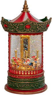 Anna's Collection Glitter snowglobe lantaarn - draaimolen - D16 x H25 cm - met LED verlichting - warm wit