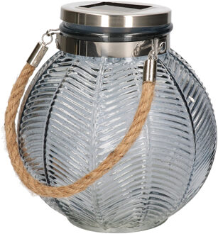 Anna's Collection Grijze solar lantaarn van gestreept glas rond 16 cm