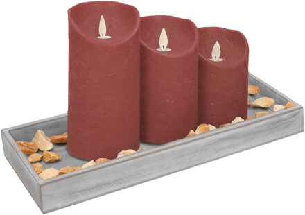 Anna's Collection Houten dienblad met 3 LED kaarsen in de kleur roze 14 x 40 cm