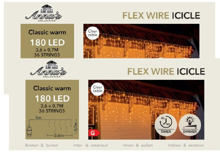 Anna's Collection Ijspegelverlichting - 2x - 180 led lampjes - warm wit - 360 x 70 cm - buiten - lichtsnoer