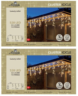 Anna's Collection Ijspegelverlichting - 2x - 528 led lampjes - warm wit - 350 cm - timer en dimmer - cluster lichtsnoe
