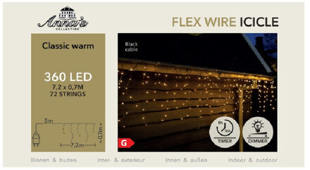 Anna's Collection Ijspegelverlichting - 360 led lampjes - warm wit - 720 x 70 cm - buiten - lichtsnoer Zwart