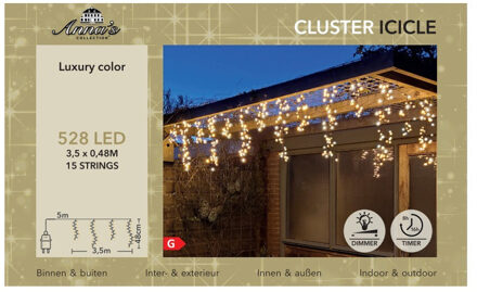 Anna's Collection Ijspegelverlichting - 528 led lampjes - warm wit - 350 cm - timer en dimmer - cluster lichtsnoer