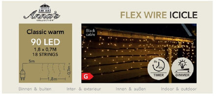 Anna's Collection Ijspegelverlichting - 90 led lampjes - warm wit - 180 x 70 cm - zwart snoer - lichtsnoer