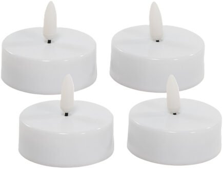 Anna's Collection Jumbo theelichtjes/waxinelichtjes - 4x - wit - D6 x H4,5 cm - 3D vlam - timer