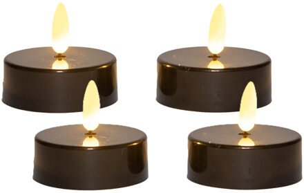 Anna's Collection Jumbo theelichtjes/waxinelichtjes - 4x - zwart - D6 x H4,5 cm - 3D vlam - timer