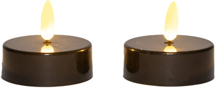 Anna's Collection Jumbo theelichtjes/waxinelichtjes - 6x - zwart - D6 x H4,5 cm - 3D vlam - timer