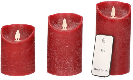 Anna's Collection Kaarsen set 3 bordeaux rode LED kaarsen met afstandsbediening Bordeaux rood