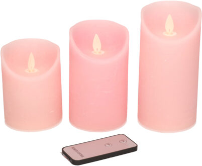 Anna's Collection Kaarsen set 3 roze LED stompkaarsen met afstandsbediening