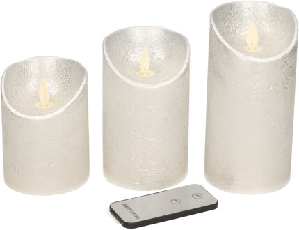 Anna's Collection Kaarsen set 3x zilveren LED stompkaarsen met afstandsbedieni