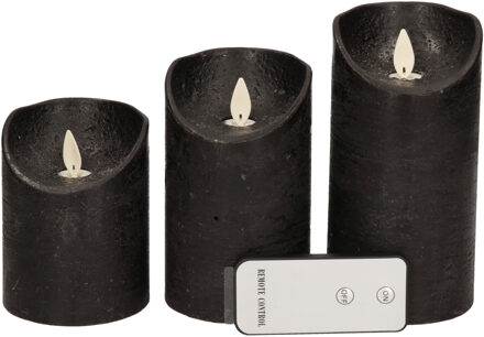 Anna's Collection Kaarsen set 3x zwarte LED stompkaarsen met afstandsbedieni