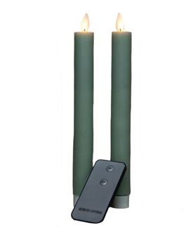 Anna's Collection Kaarsen set van 2x stuks Led dinerkaarsen jade groen inclusief afstandsbediening 23 cm - LED kaarsen