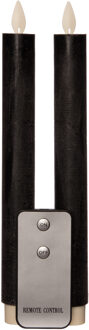 Anna's Collection Kaarsen set van 2x stuks Led dinerkaarsen zwart inclusief afstandsbediening 23 cm