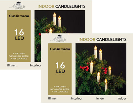 Anna's Collection Kaarsen verlichting lichtsnoeren - 2x st - 16 LED kaarsen - 400 cm - warm wit - kerstverlichting